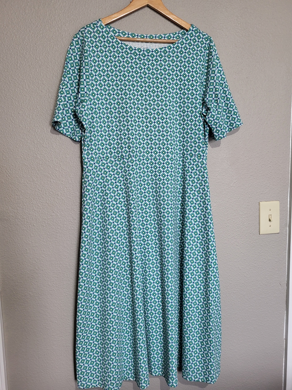 Croft & Barrow Women’s XL Green White Blue Dress Short Sleeve Cotton Blend